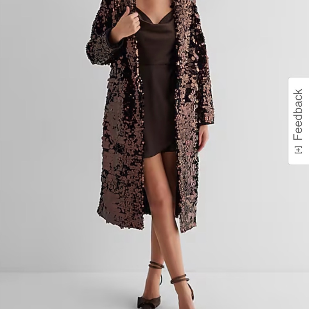 Sequin Long Coat in Black